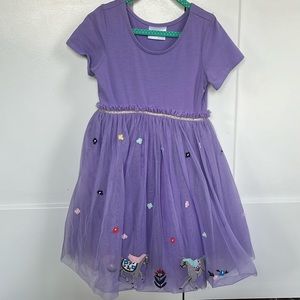 Hanna Andersson embroidered girls dress, purple with horses, 6-7